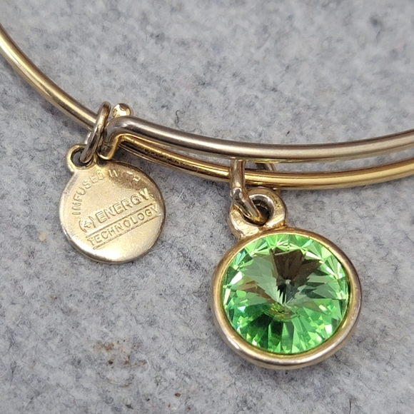 Alex and Ani Peridot August Birthday Stone Gold Bangle Bracelet - Picture 9 of 10
